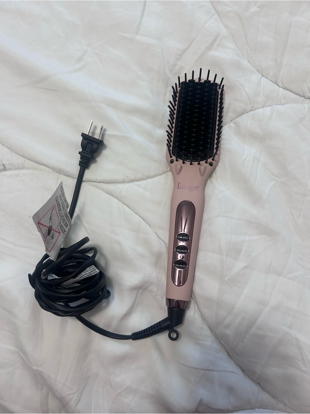 Lange Rose Pink Heated Straightening Brush with Black Bristles